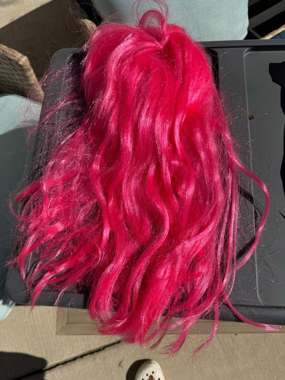 Synthetic Long Wavy Bright Pink Costume Wig